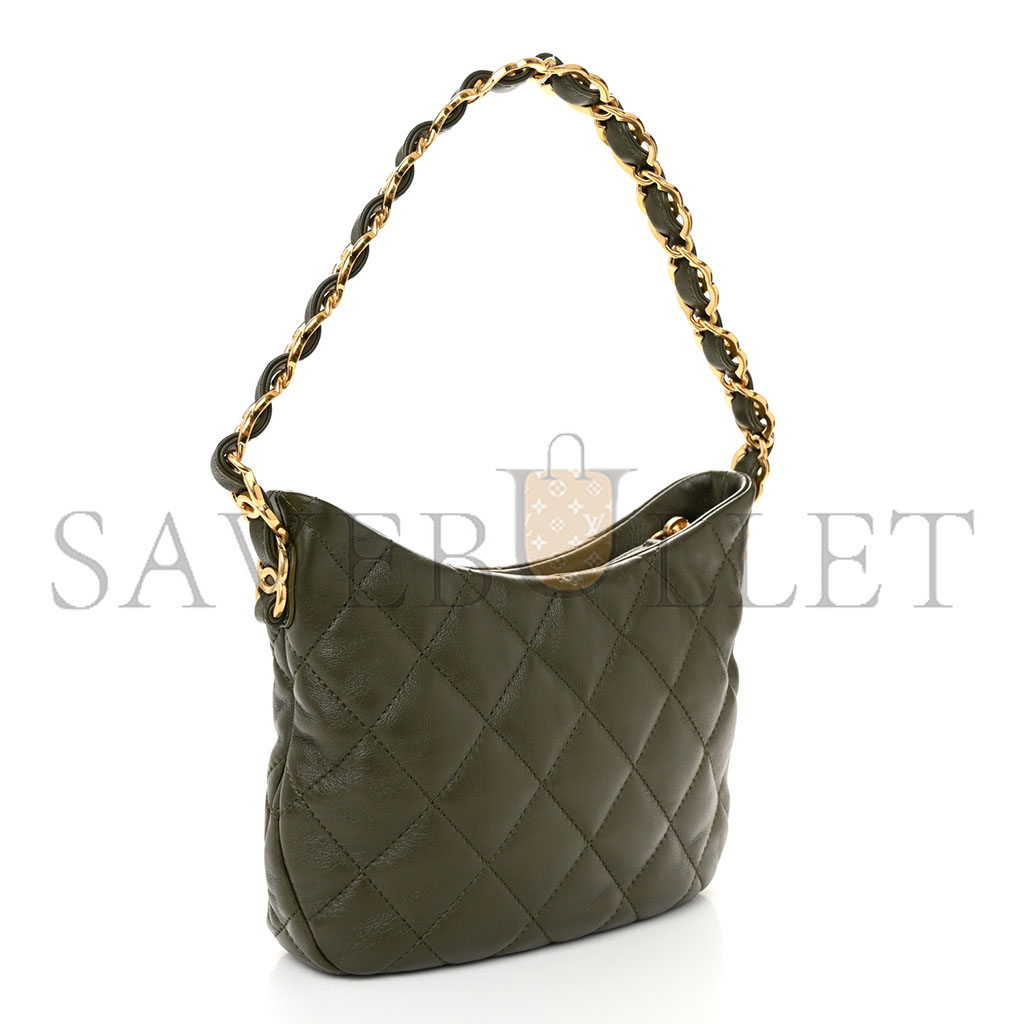 Ch*el master lambskin quilted cc links hobo khaki as3562 (24*17.5*6cm)